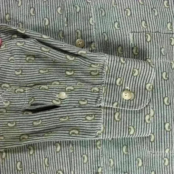 VINTAGE BUGLE BOY 80s Long Sleeve Button Up Blue Green Paisley Pattern Men XL - Picture 5 of 8